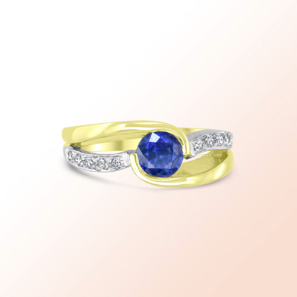 Ladies 14k. 2 Tone Sapphire Diamond Ring  1.14Ct.