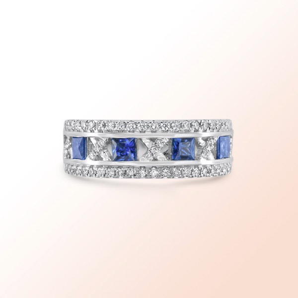 14k.w. gold diamond ring with princess cut sapphires