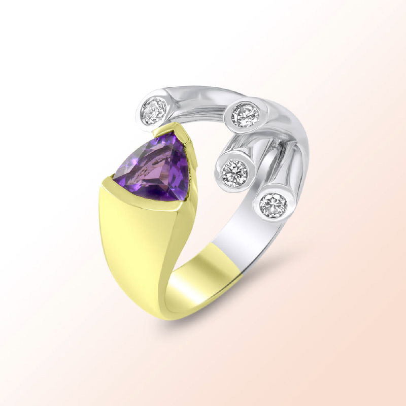 Ladies 14k. 2 Tone Amethyst Diamond Ring  1.23Ct.