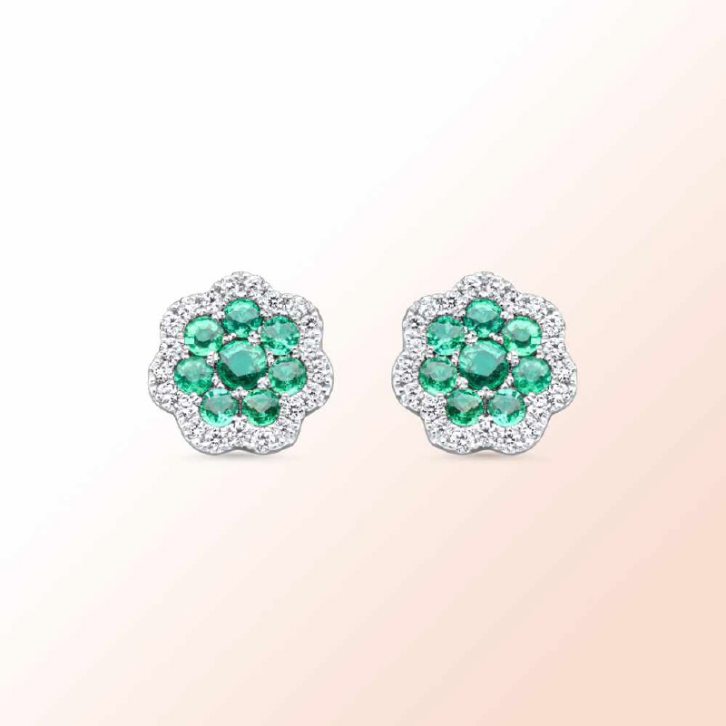 14k.white gold Emerald Diamond Earrings